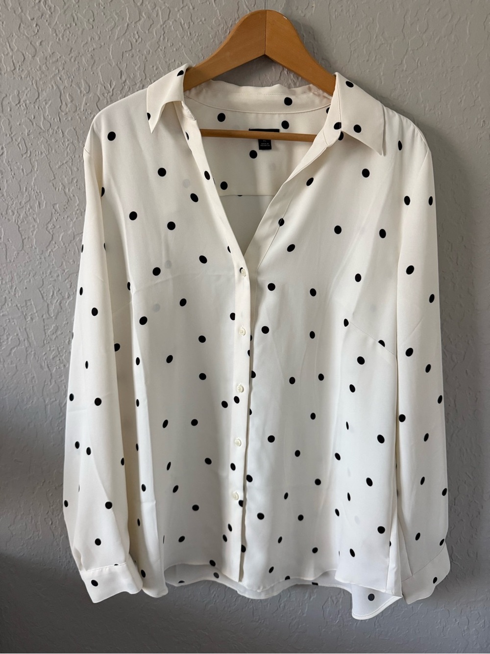 Ann Taylor White Blouse with Black Polka Dots